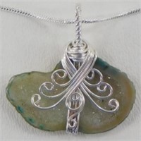 Agate Geode Wire-Wrapped 1.5" Pendant & Chain