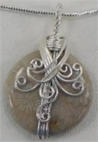 Fossil Coral Wire-Wrapped 1.6" Pendant & Chain