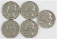 Assorted Quarters Lot: (1) 1965 Liberty; (4) 1967