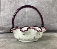 8x8” Fenton Purple/White hand painted glass basket