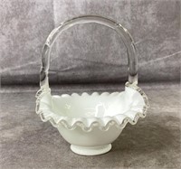 8"x7” Fenton White decorative glass basket