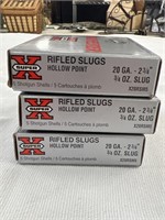 Three boxes Winchester 20 gauge, rifled slugs.