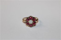 14 Kt Opal & Synthetic Ruby Flower Ring
