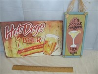 2pc Signs - Metal Hot Dogs & Beer / Wood 5pm