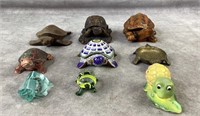 Mixed lot of 9 turtle figurines and trinket dishes