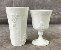 Indiana colony milk glass tumbler and goblet