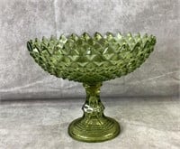 vintage green glass  saw tooth Art Deco fruit bowl