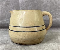 Antique stoneware belly pitcher blue stripe