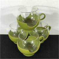 4 AVOCADO GREEN ROLYPOLY GLASSES PYREX RARE