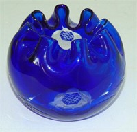 BOHEMIAN ART GLASS COBALT BLUE ROSE BOWL