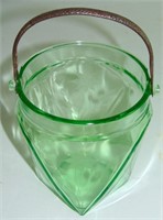 ART DECO BARWARE ICE BUCKET ETCHED GREEN ART GLASS