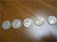 (5) Silver standing liberty quarters