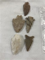 Five authentic extra nice field grade arrowheads