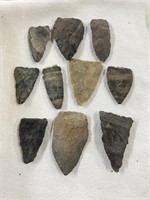 10 Native American arrowheads 2000 to 3000 BC