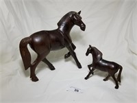 2 Hand Carved Wood Horse Figures