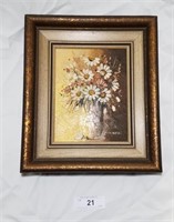 Signed Floral Oil on Canvas, 14" Tall