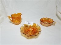 3 Pieces Carnival Glass, Marigold