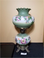 Floral Painted Converted Oil Lamp, 20" Tall, Works