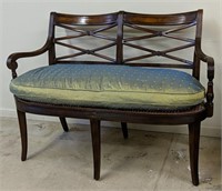 Wood / Rattan Bench w/ Down-Filoed Seat Cushion