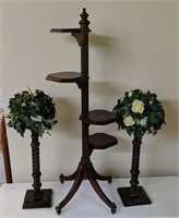 Lot of 3 Decorative Items (Topiaries/ Shelf Stand)