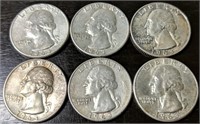 Lot of 6 1963-P Washington Silver Quarters