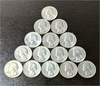 Lot of 15 1964-D Washington Silver Quarters
