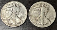 Lot of 2 1941-P Walking Liberty Half Dollars