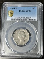 1988-P PCGS Slabbed Quarter Invisible'P'Mint Mark