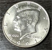 1991-D Kennedy Half Dollar w/Double Profile Error