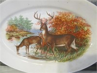 Wildlife Scene Ceramic Serving Platter - 16" Oval