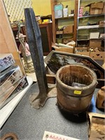 Shoe Anvil Base and Small Wooden Bucket