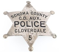 SONOMA COUNTY CLOVERDALE C.D. AUX. POLICE BADGE NO