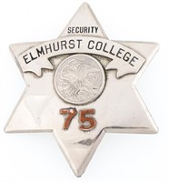 ELMHURST ILLINOIS COLLEGE SECURITY PIE PLATE BADGE