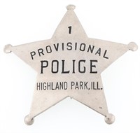 HIGHLAND PARK ILLINOIS PROVISIONAL POLICE BADGE NO