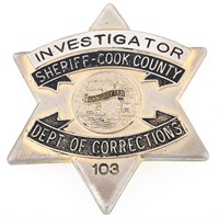 COOK COUNTY ILLINOIS SHERIFF INVESTIGATOR BADGE NO