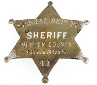 MERCER COUNTY IL. SPECIAL DEPUTY SHERIFF BADGE NO.