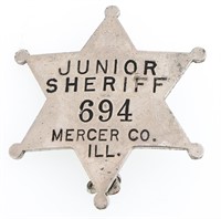 MERCER COUNTY ILLINOIS JUNIOR SHERIFF BADGE NO. 69