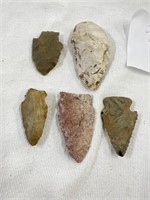 Five ancient arrowheads, Iowa, Burlington chert