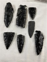 Six obsidian spearpoint parts