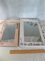 2pc Folk Art Toll Painted Wood Frame Wall Mirror