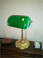 green glass shade student lamp