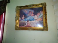 ornate framed cherub print 25" x 21"