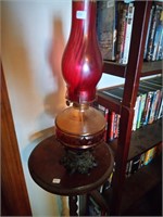 antique cast iron oil lamp base + lamp