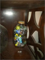 jar vintage marbles + old bottle + owl jar with