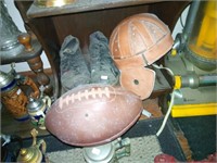 antique leather football helmet + ball & cleats