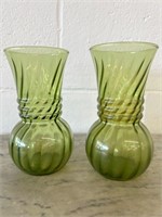 Avocado Green Anchor Hocking Swirl Glass Bud Vases
