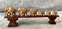 13" Vintage Hand carved wooden elephant family