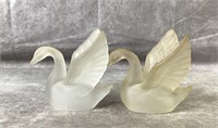 (2) Frosted glass swan figurines