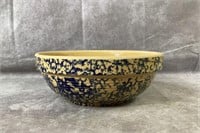 4"x11” blue splatter pottery bowl