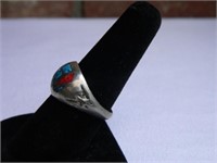 Native American Style Ring; Size 8; Red &